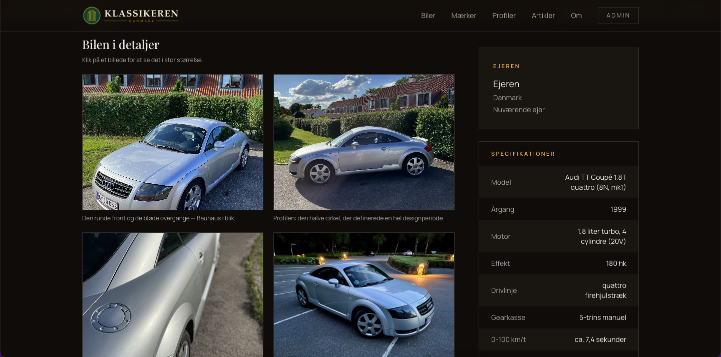 Gallerisektion på Klassikeren — Audi TT i detaljer med billeder og billedtekster