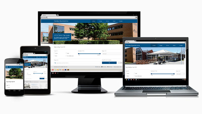 Nordea Ejendomme — responsivt redesign på computer, tablet og mobil