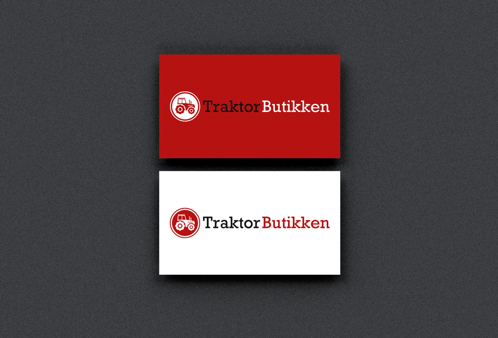 Visitkort for TraktorButikken med det røde logo