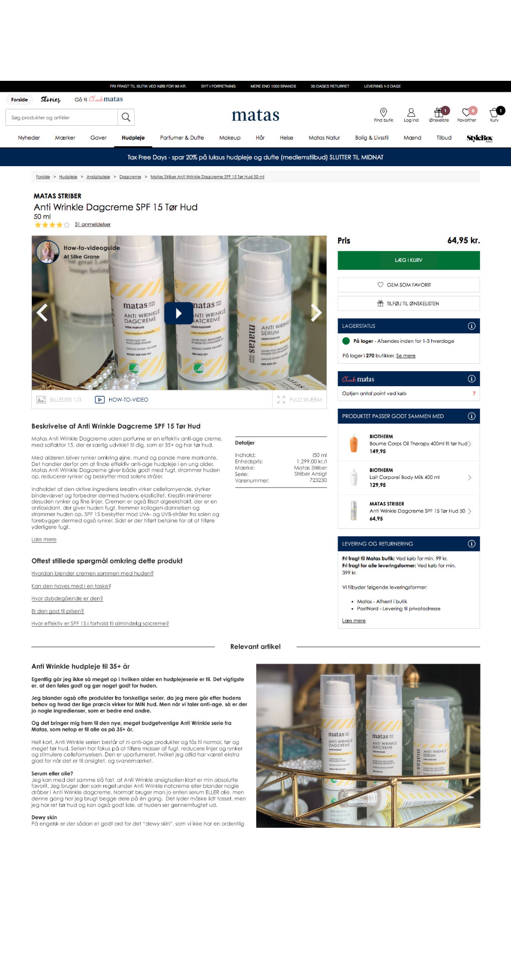 Fuld produktside for Matas Striber med how-to-video og beskrivelse