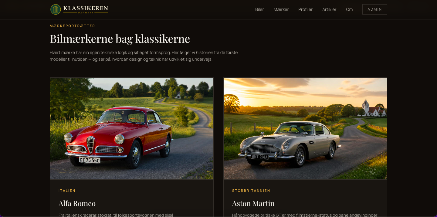 Mærkeportrætter på Klassikeren — kort over Alfa Romeo og Aston Martin
